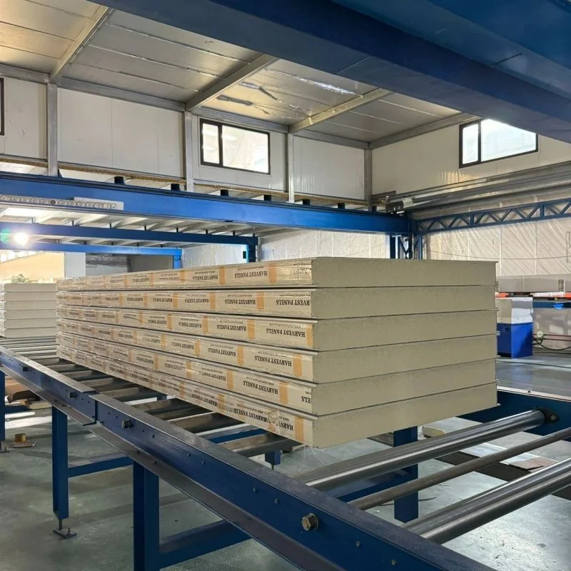 Finished Insulated Metal Panels (IMP) stacked for shipping